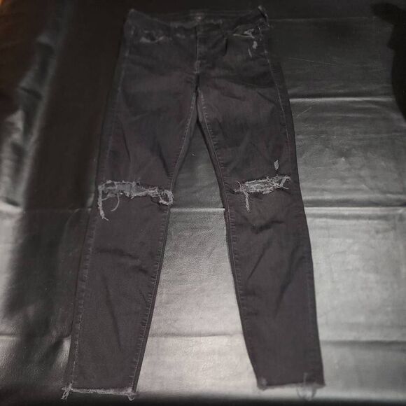 Mother Womens Black The Looker Ankle Fray Distressed Jeans 29 Butt Rip - Picture 1 of 8
